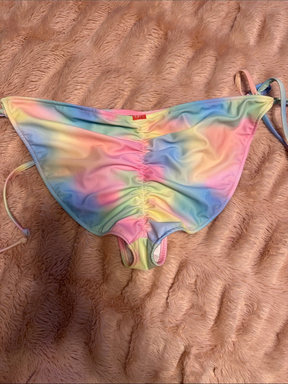 Doll Swim Pastel Rainbow Ruched Tie-Side Bikini Bottoms size Large like new